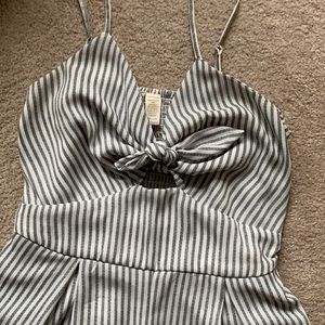Striped tie-front romper